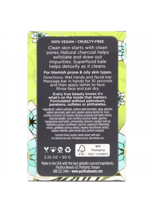 Pacifica, Kale Charcoal, Foaming Facial Detox Bar, 3.25 oz (90 g)