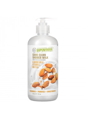 Petal Fresh, Pure, SuperFoods for Bath, Come Clean Detoxifying Shower Milk, Almond Milk, Vitamin D & Matcha, 16 fl oz (475 ml)