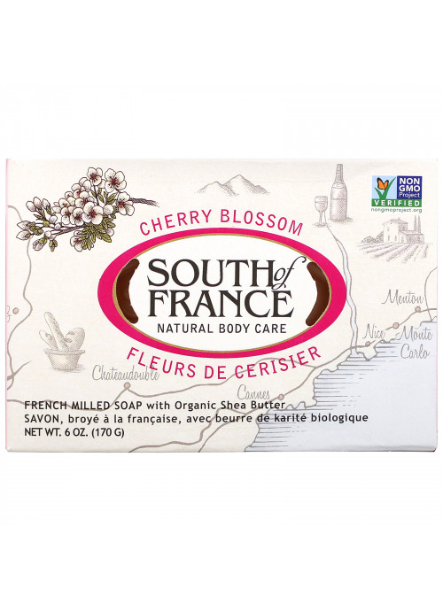 South of France, French Milled Bar Soap with Organic Shea Butter, Cherry Blossom, 6 oz (170 g)