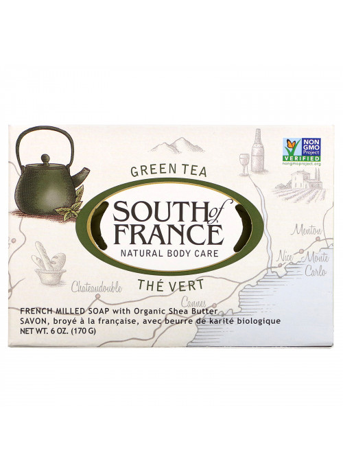 South of France, Green Tea, French Milled Bar Soap with Organic Shea Butter, 6 oz (170 g)