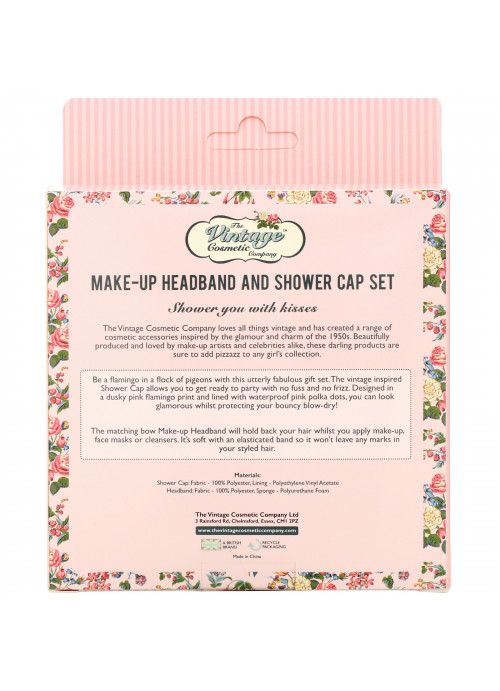 The Vintage Cosmetic Co., Make-Up Headband and Shower Cap Set, Pink Flamingo, 1 Set