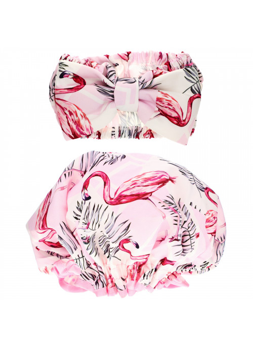 The Vintage Cosmetic Co., Make-Up Headband and Shower Cap Set, Pink Flamingo, 1 Set