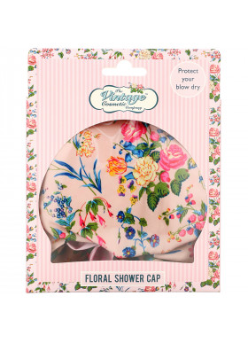 The Vintage Cosmetic Co., Shower Cap, Pink Floral Satin, 1 Count