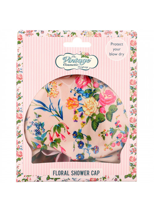 The Vintage Cosmetic Co., Shower Cap, Pink Floral Satin, 1 Count