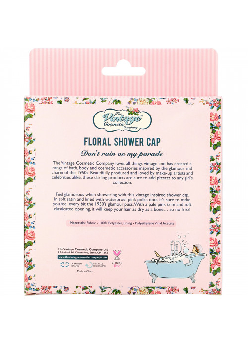 The Vintage Cosmetic Co., Shower Cap, Pink Floral Satin, 1 Count