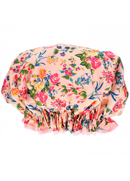The Vintage Cosmetic Co., Shower Cap, Pink Floral Satin, 1 Count