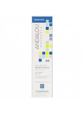 Andalou Naturals, BB Argan Stem Cell Benefit Balm, Clear Skin, SPF 30, Un-Tinted, 2 fl oz (58 ml)