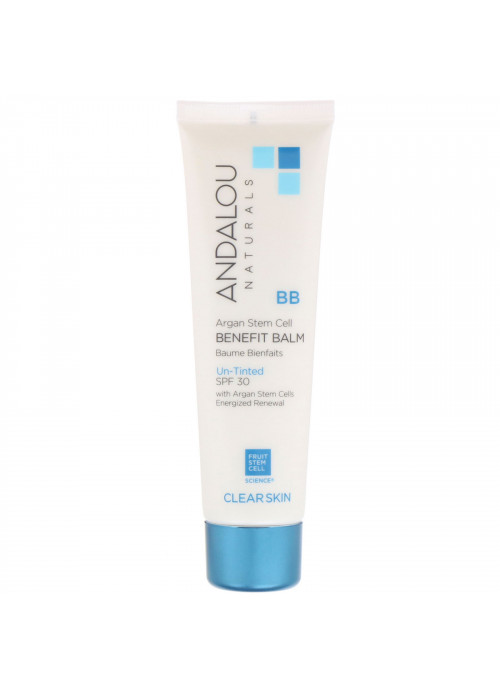 Andalou Naturals, BB Argan Stem Cell Benefit Balm, Clear Skin, SPF 30, Un-Tinted, 2 fl oz (58 ml)