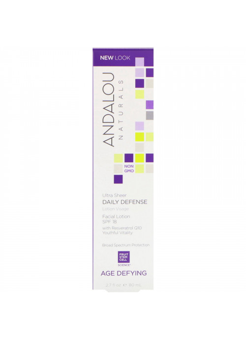 Andalou Naturals, Facial Lotion, Ultra Sheer Daily Defense, SPF 18, Age Defying, 2.7 fl oz (80 ml)