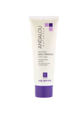 Andalou Naturals, Facial Lotion, Ultra Sheer Daily Defense, SPF 18, Age Defying, 2.7 fl oz (80 ml)