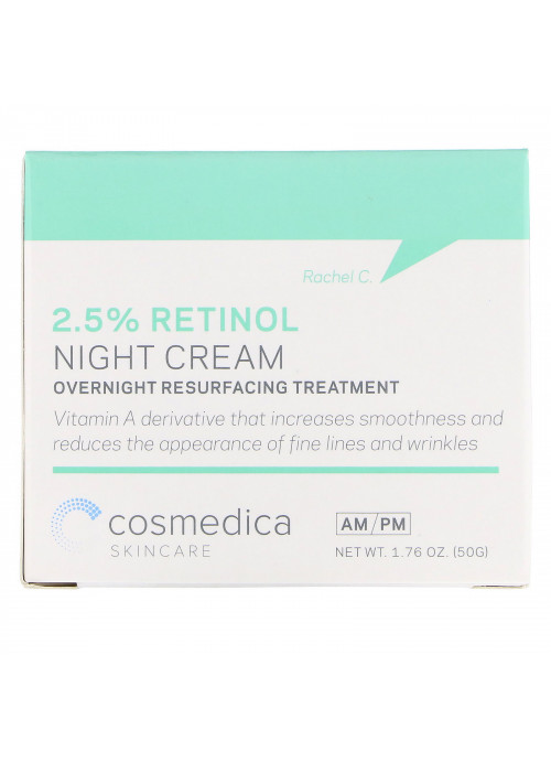 Cosmedica Skincare, 2.5% Retinol Night Cream, Overnight Resurfacing Treatment, 1.76 oz (50 g)