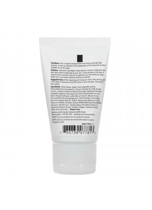 Now Foods, Solutions, Hyaluronic Acid Creme, PM Moisture Renew Formula, 2 fl oz (59 ml)