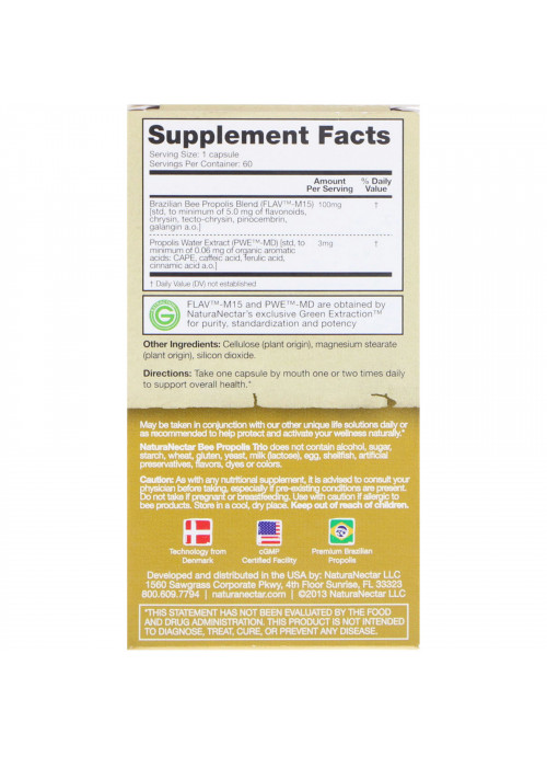 NaturaNectar, Bee Propolis Trio, 60 Vegetable Capsules