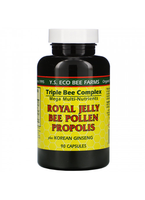 Y.S. Eco Bee Farms, Royal Jelly, Bee Pollen, Propolis, Plus Korean Ginseng, 90 Capsules