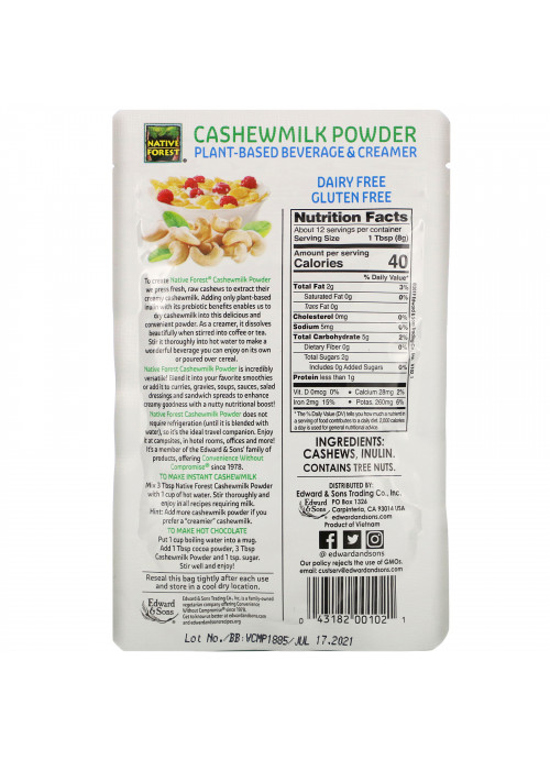 Edward & Sons, Cashewmilk Powder, 3.5 oz (100 g)