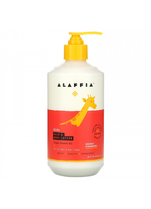 Alaffia, Kids, Hair & Body Lotion, Coconut Strawberry, 16 fl oz (476 ml)