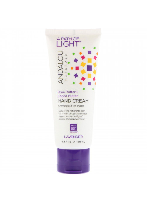 Andalou Naturals, A Path of Light, Shea Butter + Cocoa Butter Hand Cream, Lavender, 3.4 fl oz (100 ml)