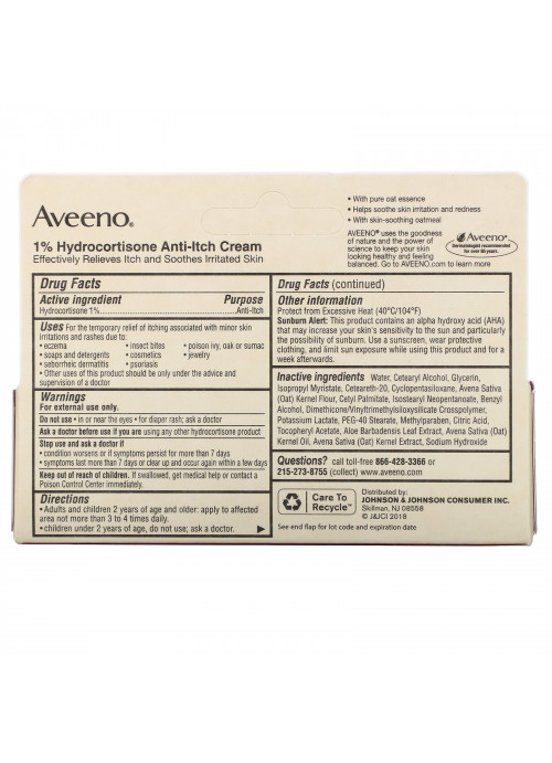 Aveeno, Active Naturals, 1% Hydrocortisone, Anti-Itch Cream, 1 oz (28 g)