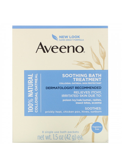 Aveeno, Active Naturals, Soothing Bath Treatment, Fragrance Free, 8 Single Use Bath Packets ,1.5 oz (42 g) Each.