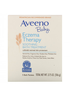 Aveeno, Baby, Eczema Therapy, Soothing Bath Treatment, Fragrance Free, 5 Bath Packets, 3.75 oz (106 g)