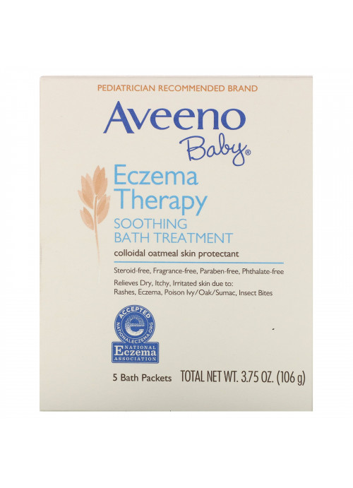 Aveeno, Baby, Eczema Therapy, Soothing Bath Treatment, Fragrance Free, 5 Bath Packets, 3.75 oz (106 g)