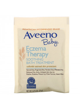 Aveeno, Baby, Eczema Therapy, Soothing Bath Treatment, Fragrance Free, 5 Bath Packets, 3.75 oz (106 g)