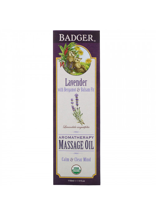 Badger Company, Aromatherapy Massage Oil, Lavender with Bergamot & Balsam Fir, 4 fl oz (118 ml)