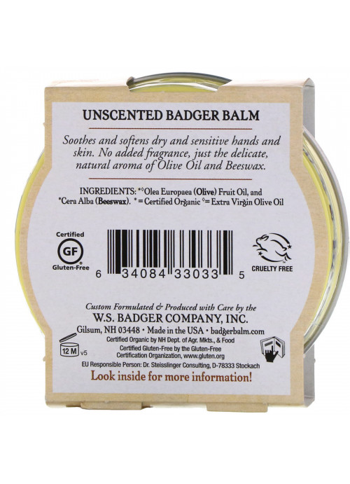 Badger Company, Badger Balm, For Sensitive Dry Skin, Unscented, 2 oz (56 g)
