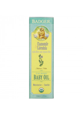 Badger Company, Calming Baby Oil, Chamomile & Calendula with Olive and Jojoba Oils, 4 fl oz (118 ml)