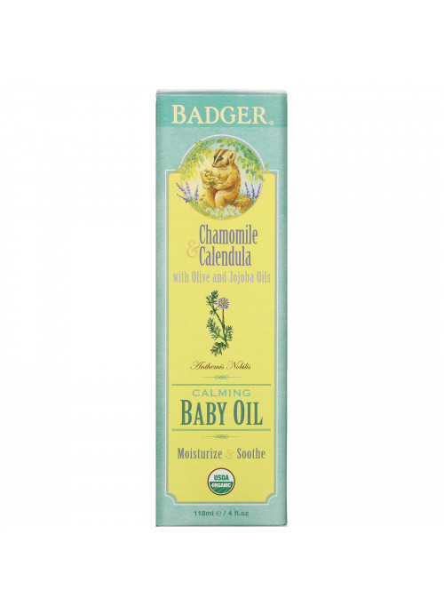 Badger Company, Calming Baby Oil, Chamomile & Calendula with Olive and Jojoba Oils, 4 fl oz (118 ml)