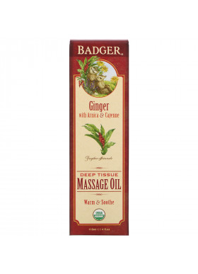 Badger Company, Deep Tissue Massage Oil, Ginger with Arnica & Cayenne, 4 fl oz (118 ml)
