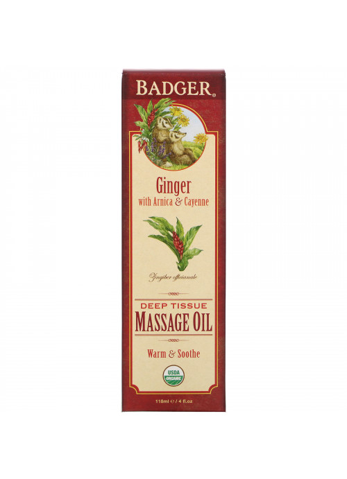 Badger Company, Deep Tissue Massage Oil, Ginger with Arnica & Cayenne, 4 fl oz (118 ml)