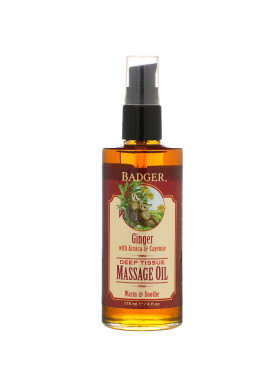 Badger Company, Deep Tissue Massage Oil, Ginger with Arnica & Cayenne, 4 fl oz (118 ml)