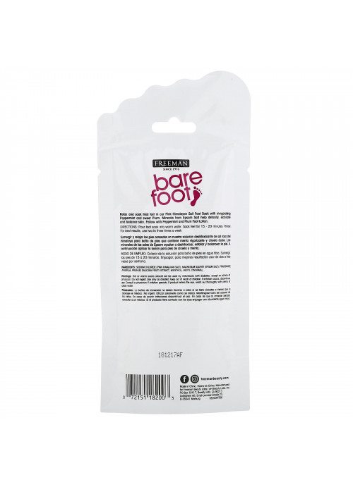 Freeman Beauty, Bare Foot, Detoxifying, Pink Himalayan Salt Foot Soak, Peppermint & Plum, 2.5 oz (71 g)