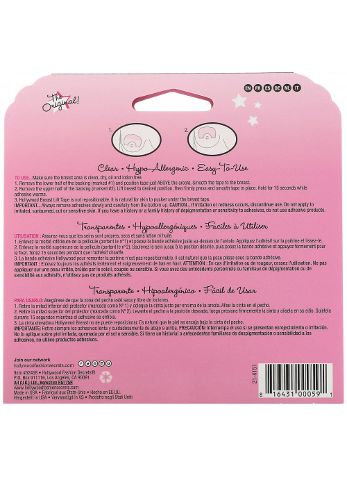 Hollywood Fashion Secrets, Breast Lift Tape, Clear, 4 Pairs