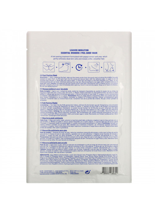 Leaders, Essential Wonders, I Peel Good! Foot Peeling Mask, 2 Socks, 1.35 fl oz (40 ml)
