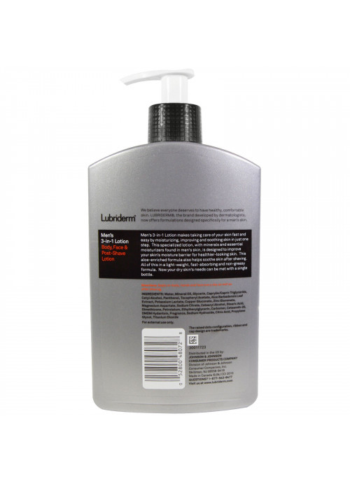 Lubriderm, Men's 3-In-1 Lotion, Body, Face & Post-Shave Lotion, 16 fl oz (473 ml)