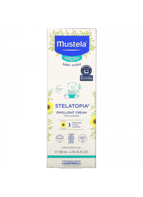 Mustela, Stelatopia, Emollient Cream with Sunflower, Fragrance Free, 6.76 fl oz (200 ml)