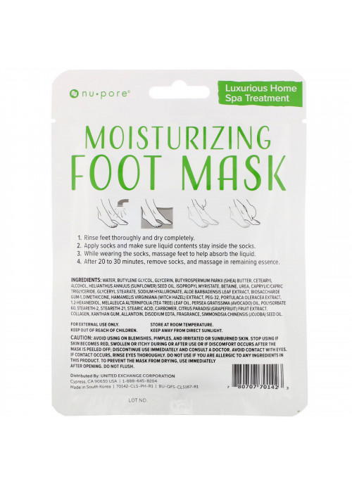 Nu-Pore, Moisturizing Foot Mask, 1 Pair