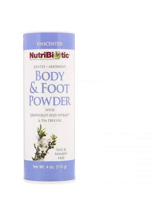 NutriBiotic, Body & Foot Powder with Grapefruit Seed Extract & Tea Tree Oil, Unscented, 4 oz (113 g)