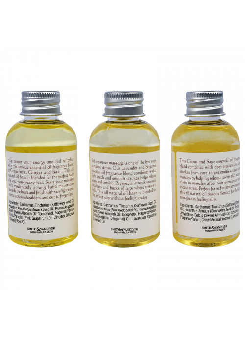 Smith & Vandiver, Spa...ah, Massage Oils Sampler, 3 Piece Set, 2 fl oz (60 ml) Each