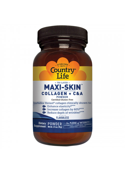 Country Life, Tri-Layer Maxi-Skin Collagen + C & A Powder, Flavorless, 2.74 oz (78 g)