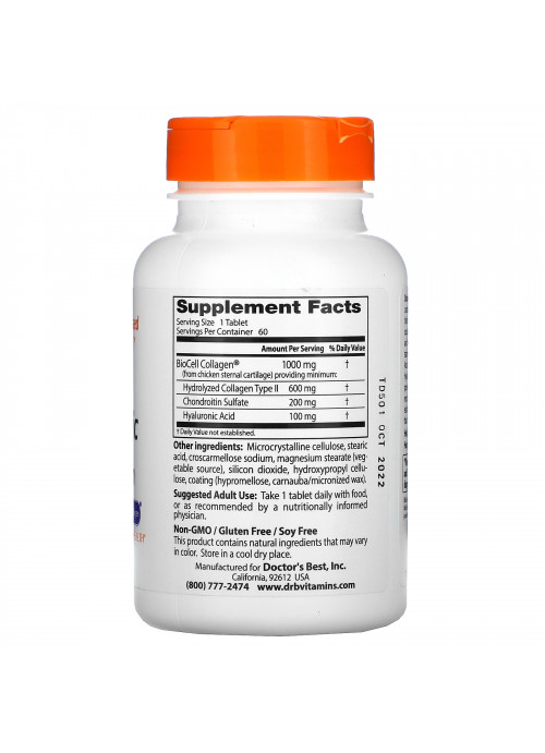 Doctor's Best, Hyaluronic Acid + Chondroitin Sulfate with BioCell Collagen, 60 Tablets