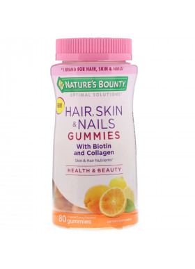 Nature's Bounty, Optimal Solutions, Hair, Skin, & Nails with Biotin and Collagen, Tropical Citrus Flavored, 80 Gummies