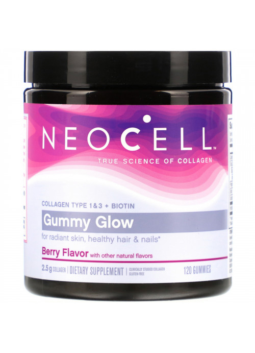 Neocell, Gummy Glow, Collagen Type 1 & 3 + Biotin, Berry, 120 Gummies