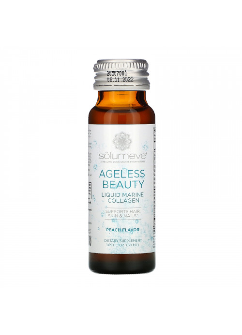 Solumeve, Ageless Beauty, Liquid Marine Collagen, Peach Flavor, 10 Bottles, 1.69 fl oz (50 ml) Each