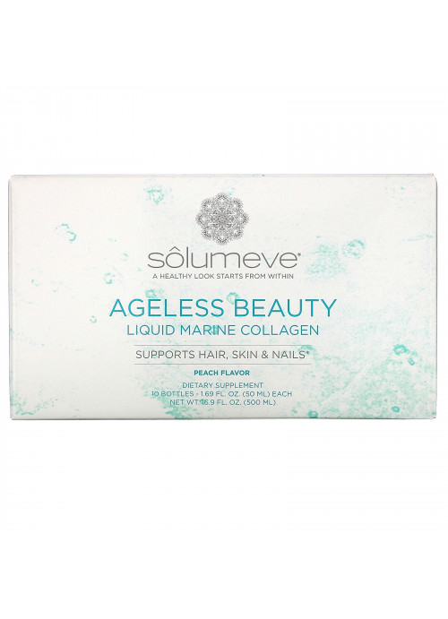 Solumeve, Ageless Beauty, Liquid Marine Collagen, Peach Flavor, 10 Bottles, 1.69 fl oz (50 ml) Each