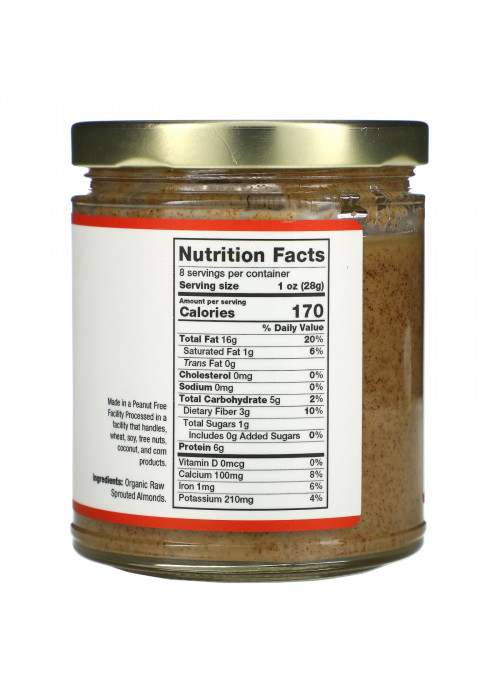 Jiva Organics, Raw Sprouted Almond Butter, Creamy - Unsalted, 8 oz (228 g)