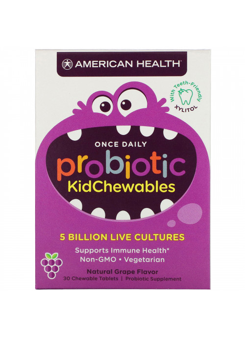 American Health, Probiotic KidChewables, Natural Grape Flavor, 5 Billion Live Culture, 30 Chewable Tablets