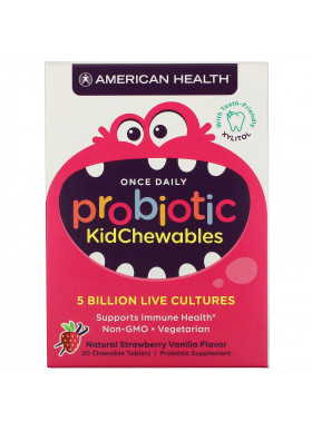 American Health, Probiotic KidChewables, Natural Strawberry Vanilla Flavor, 5 Billion Live Cultures , 30 Chewable Tablets